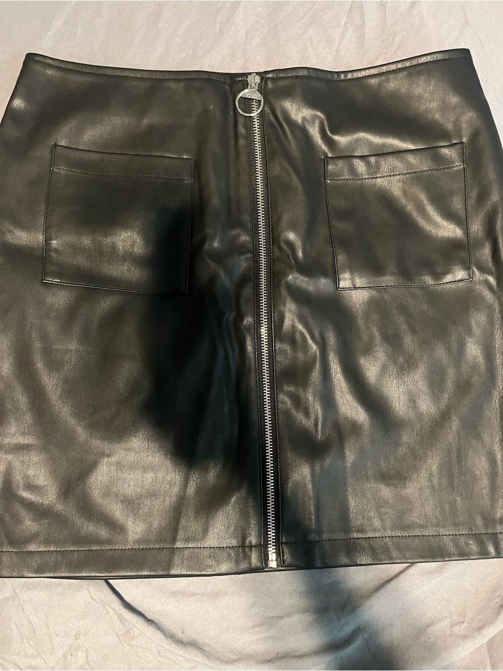 Guess Black Faux Leather Mini Skirt with Front Zip
